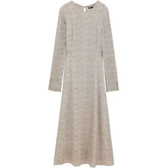 Zara Midi Dress Round Neck Long Sleeve - Picture 8 of 8